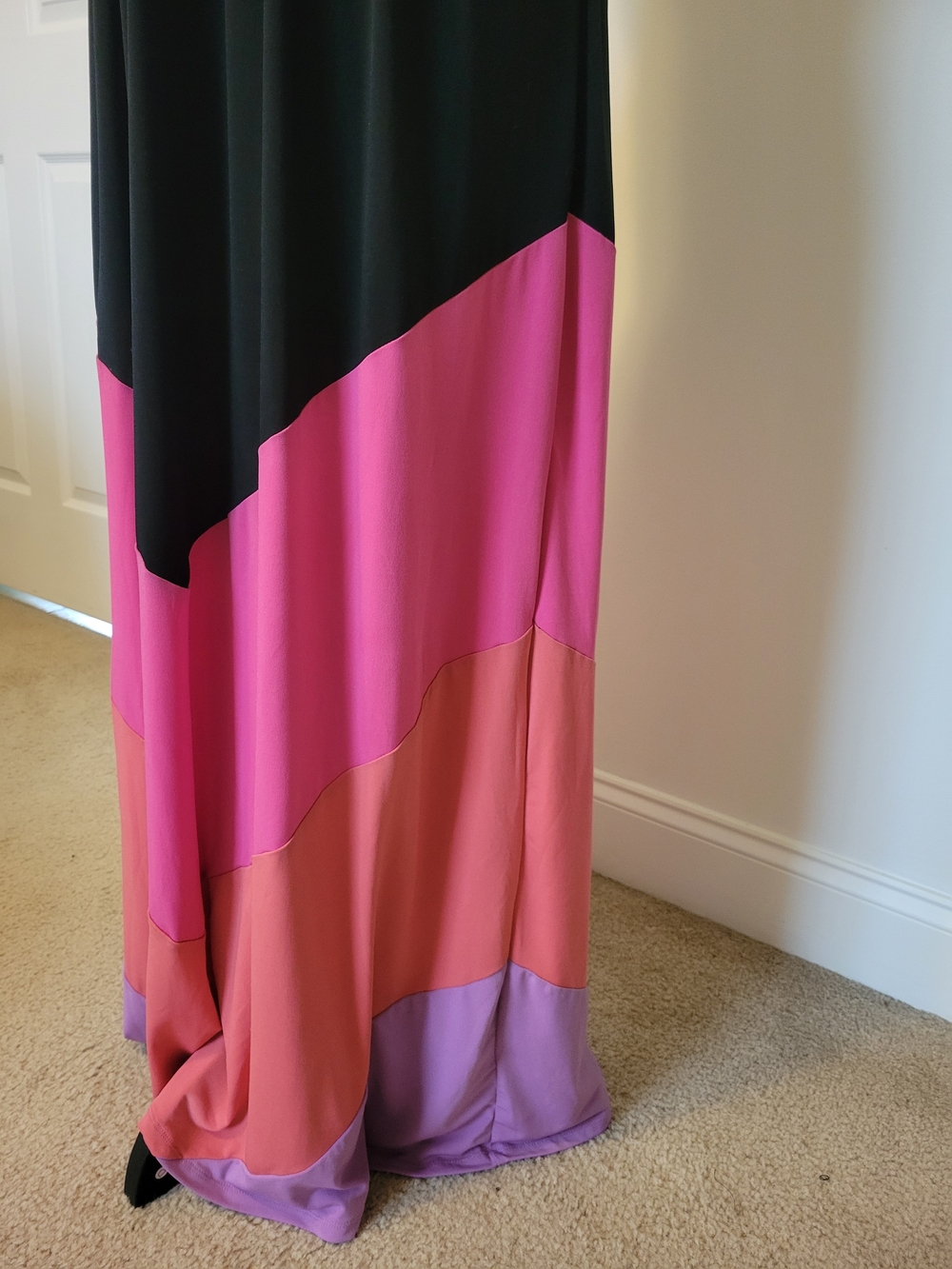 Madison Colorblock Chevron Maxi Dress Black Pink Purple Size M - Picture 4 of 11